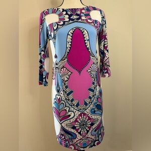 Donna Morgan ornate colorful midi sheath dress SZ 2